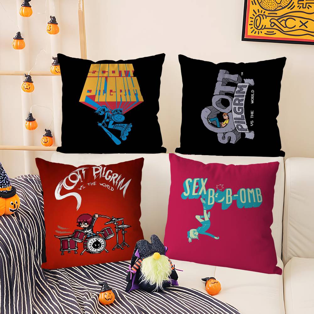 Cartoon S-Scott P-Pilgrim Pillow Case Office Sofa Dorm Chair Back Short Plush Double-sided Printing Home  Cushion Cover
