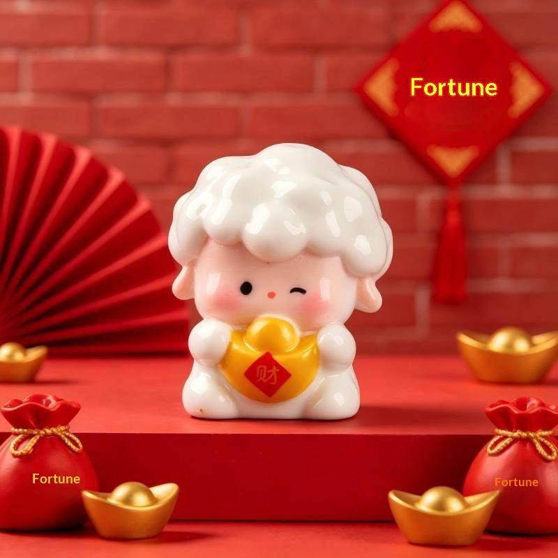 1/6 Pcs Year Of The Sheep Resin Ornament Spring Festival Mascot Miniature Chinese New Year 2027 Statue Home Party Desktop Orname