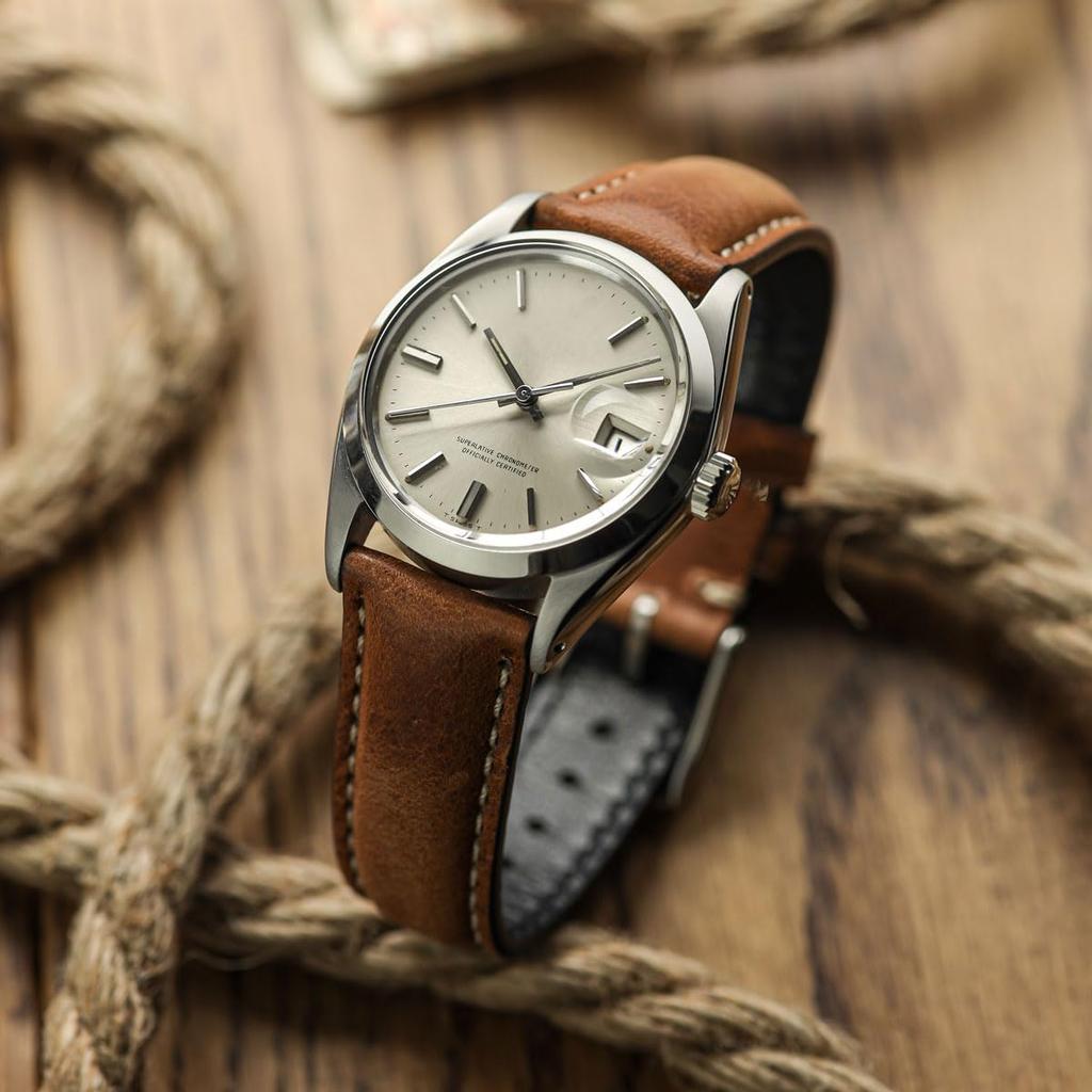 WatchGecko Vintage Highly Italian Leather Watch Strap - Light Brown - 19mm