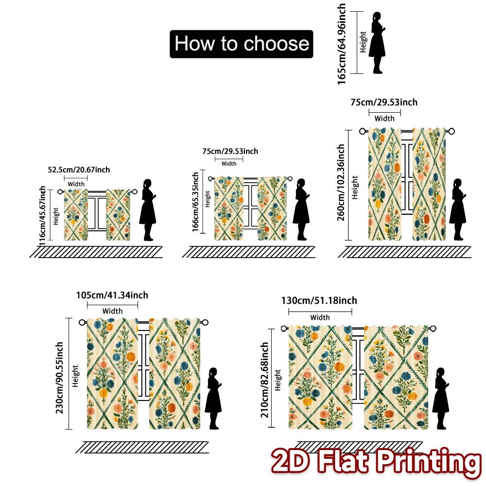 2D Flat Printing,JIT 2pcs, Curtains (Without Rod) Floral Tapestry Chic Curtains Versatile Polyester Fabric Curtains Thermal