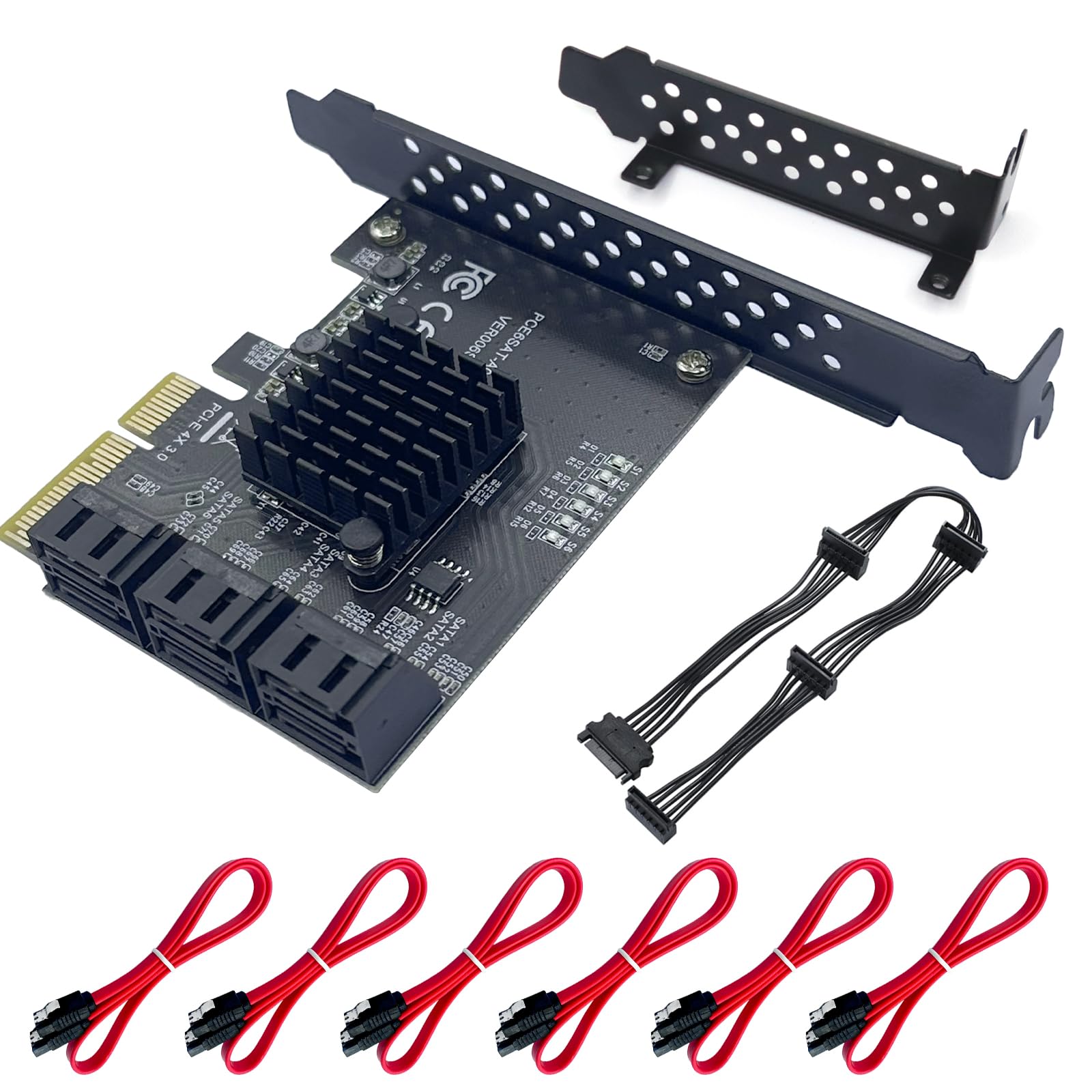 

PCIe SATA Card 6 6Gbps 4X SATA PCIe PCIe to SATA Controller Expansion Card with 6 SATA Cables Low Profile Plug and Play for Linux System Port, 3.0