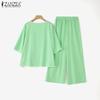 ZANZEA Lässiges zweiteiliges Anzug-Set für Damen mit 3/4-Ärmeln, Bluse und Hose