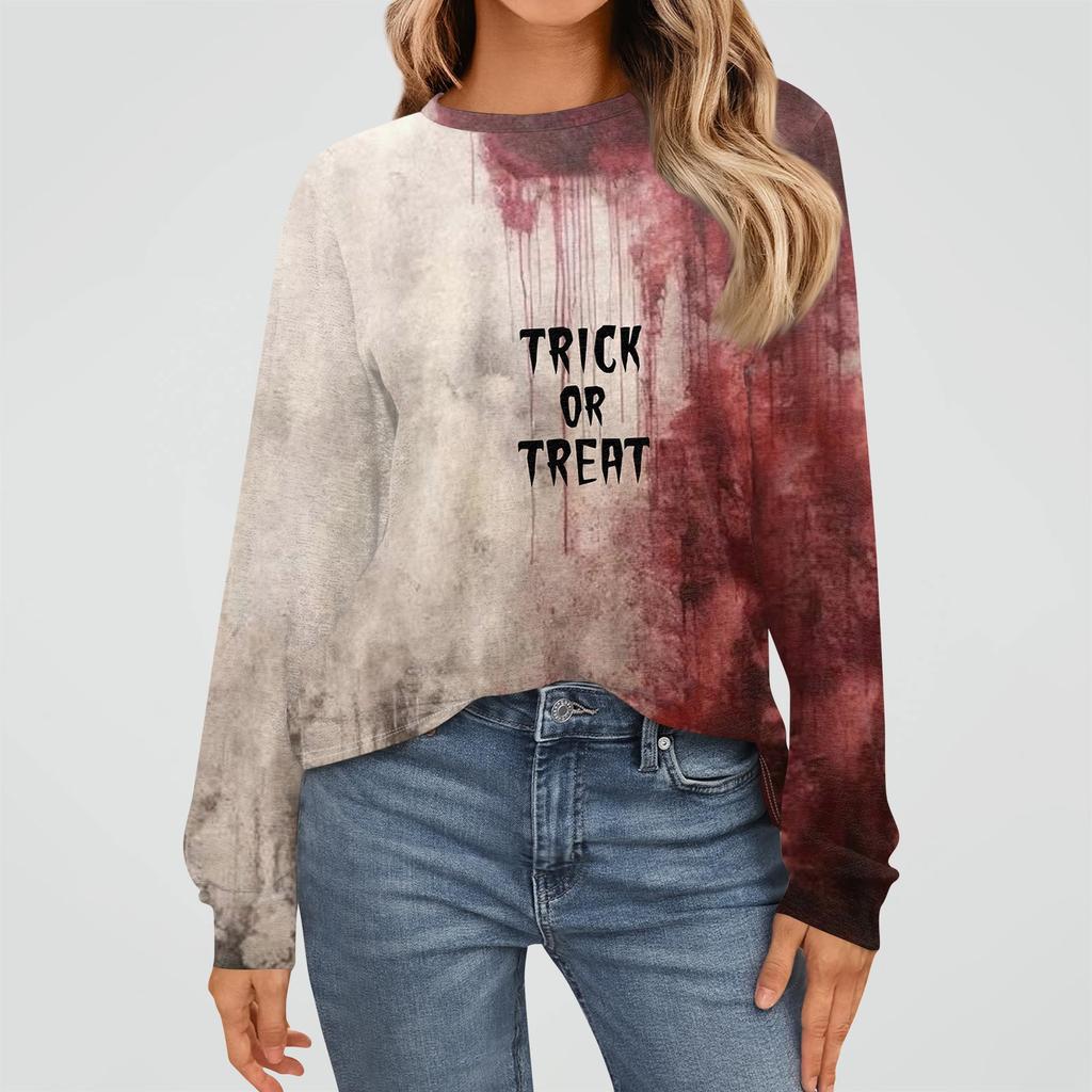 Damenmode Langarmshirts Locker sitzende Rundhalsausschnitt Basic Halloween Print Tops Lässige Outfits