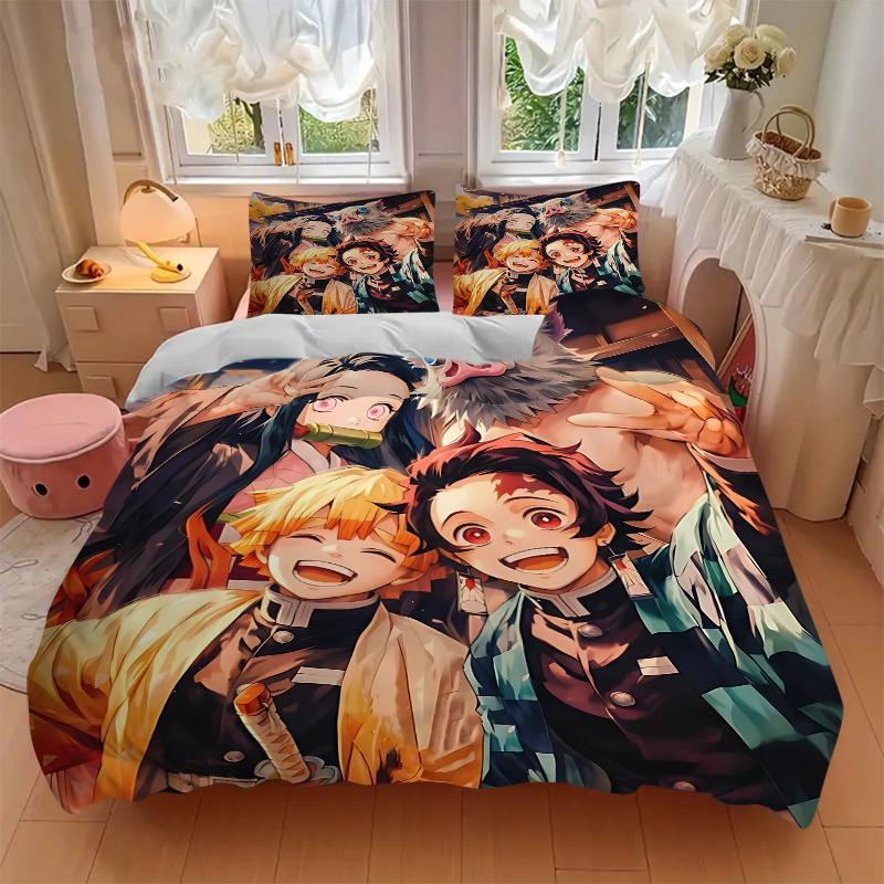 Set Biancheria da Letto Anime Demon Slayer Kimetsu no Yaiba 3 Pezzi-Completo Universale Tre Pezzi per Camera da Letto, Camera degli Ospiti, Soggiorno, Hotel-Regalo Perfetto per