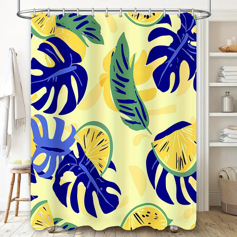 Blue Green Lemon Floral Shower Curtain Decorative Bath Liner Waterproof Polyester Bathroom Accessories