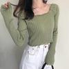 Women's Off-Shoulder Knit Crop Top, Long Sleeve, High Waist, Early Autumn Style