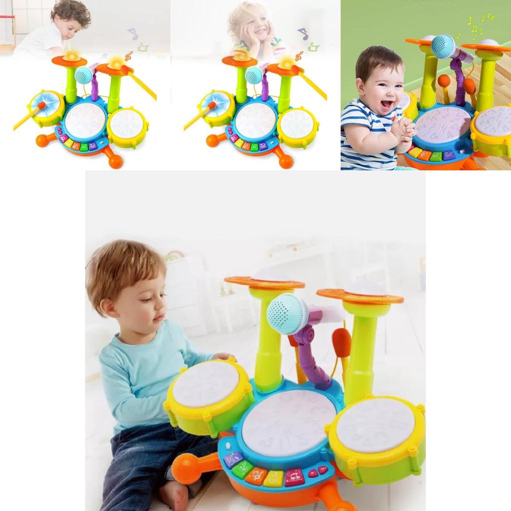 Colorful Early Education Multi-functional Drum Set With Microphone And Piano Toy Instruments For Kids Ages 2 To 6 Years