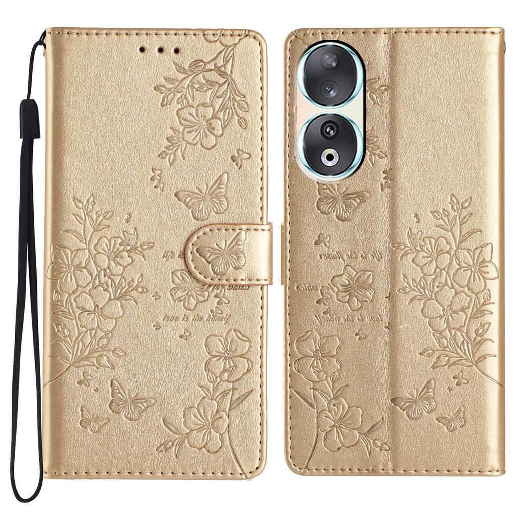 For Honor 90 Phone Case Butterfly Floral Imprint Leather Flip Cover with Stand
