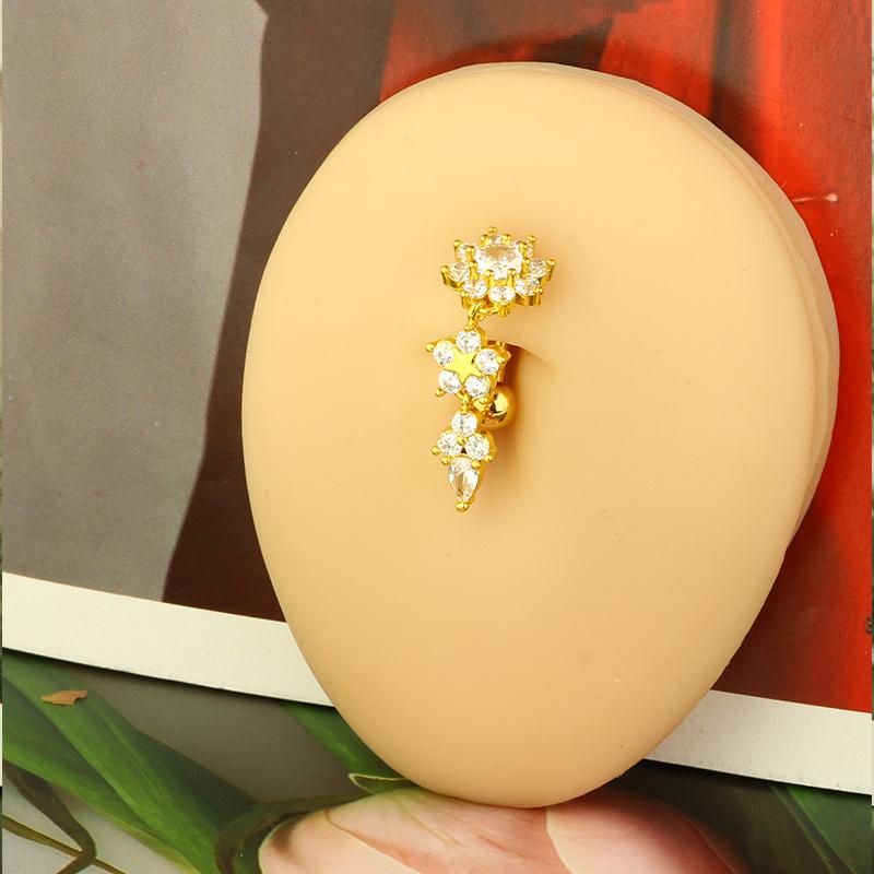 1pc Golden Belly Button Rings Pack Stainless Steel Long Dangling Navel Belly Piercing Jewelry For Women 14G Belly Bar Kit Stud