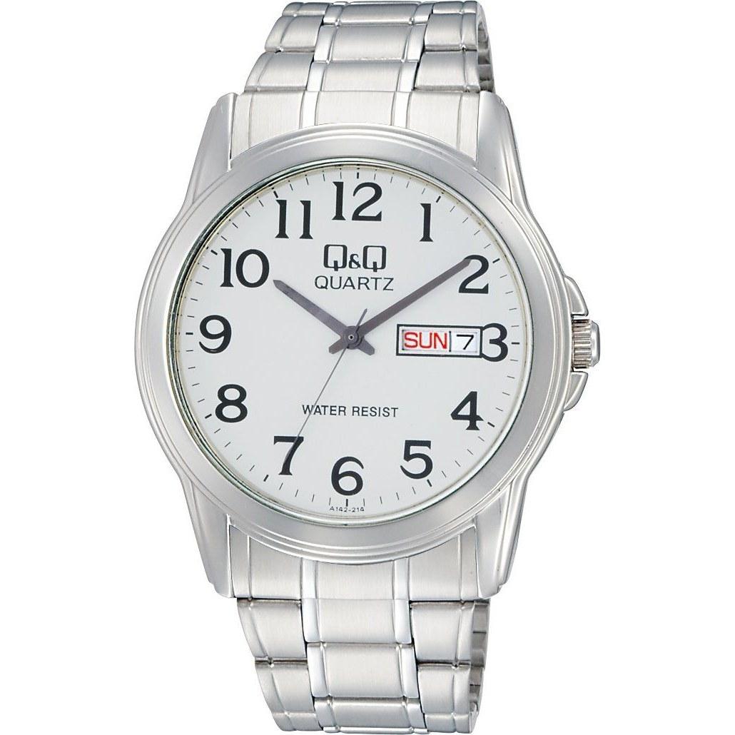 Citizen QQ Wristwatch Analog Waterproof Date Day Metal Band A142-214 Mens Silver