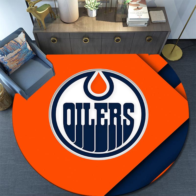 Edmonton Oilers Round Area Rug,Carpet Rug for Living Room Bedroom Sofa Playroom Decor,Non-slip Floor Mat