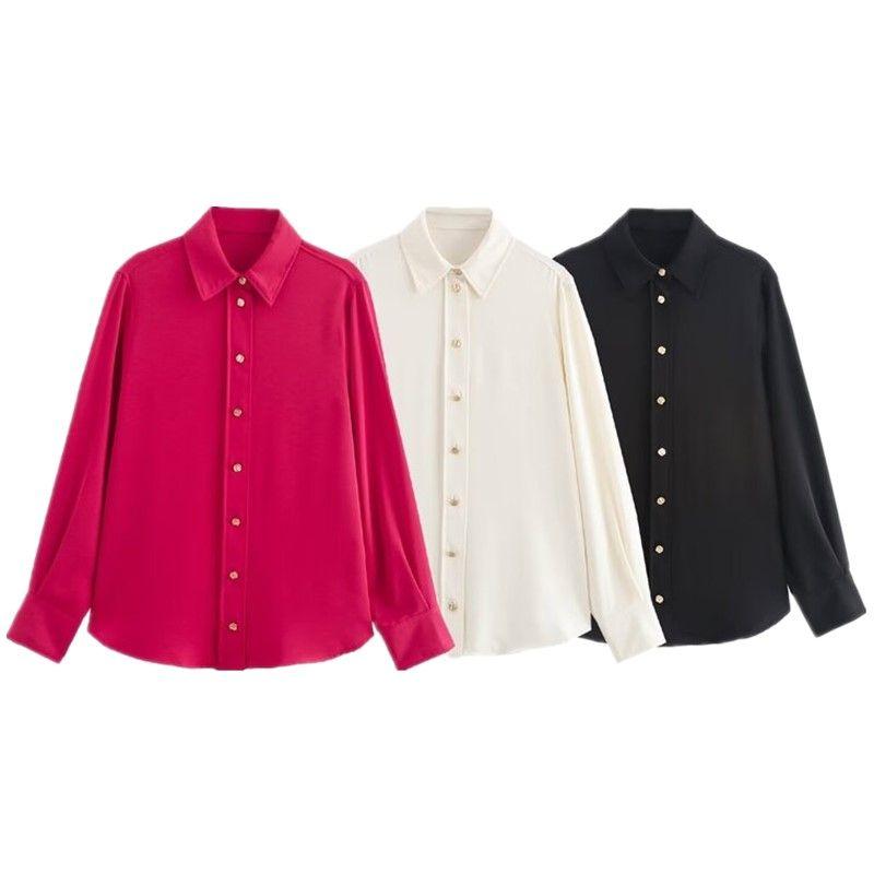 Fashion Style 2024 Fall and Winter New Women's Clothing Easiest for Match Gold Breasted Long Sleeve Lapel Drape Shirt 7969242