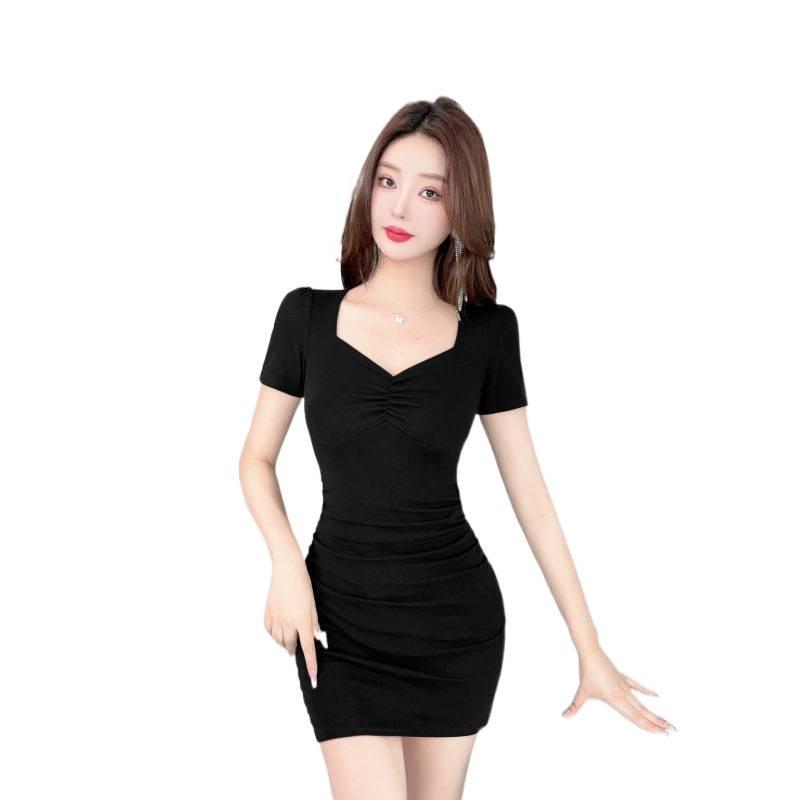 Sexy Ruched Low-Cut Square-Neck Dress