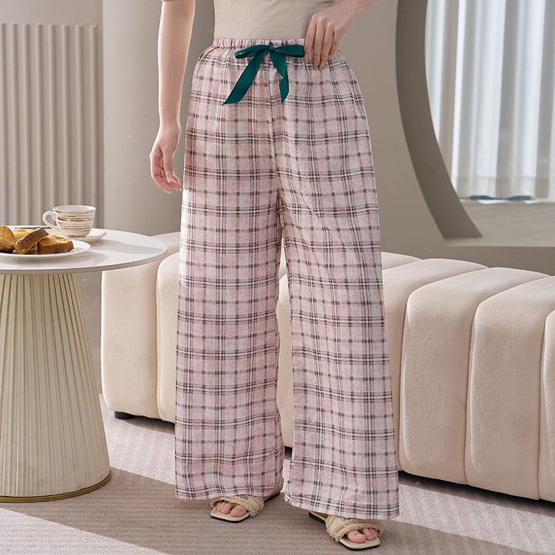 Women's Plus Size Cotton Silk Pajamas - Spring/Summer Lightweight Wide-Leg Pants for Beach, Loose Fit, Can Be Worn Outside