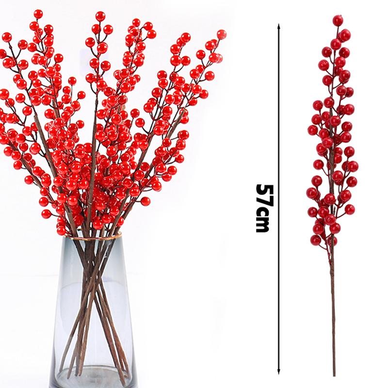 37/63cm Artificial Berry Branch Foam Christmas Decorative Red Berries Branch Xmas Tree Tabletop Vase Wealth Fruit Ornaments