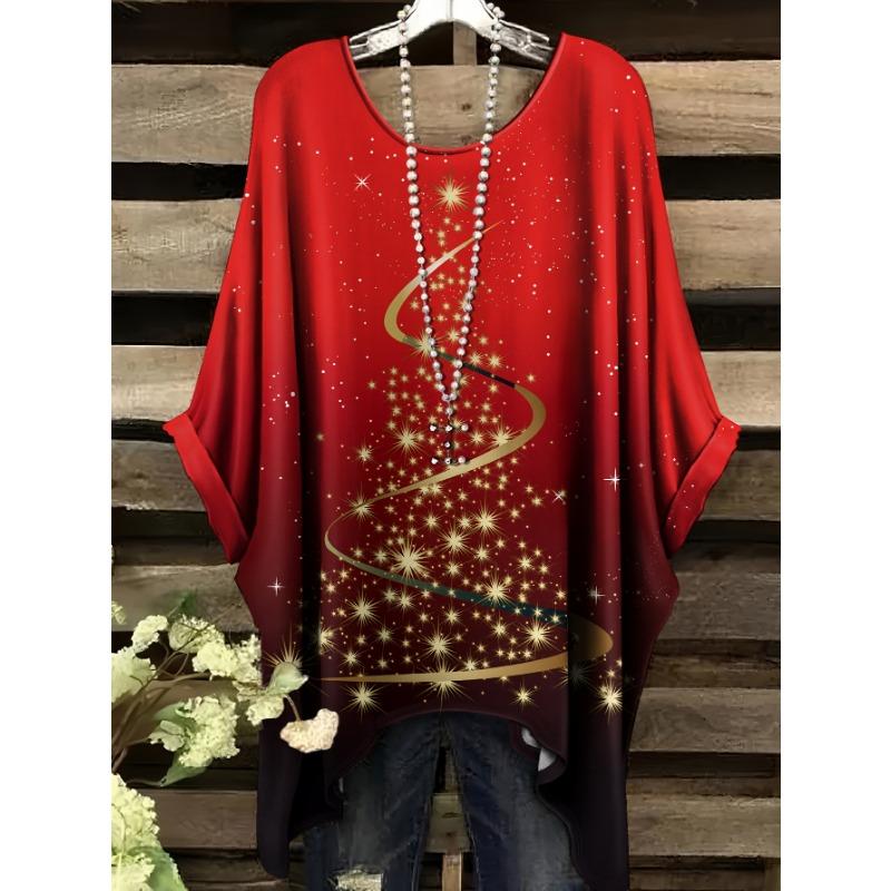 

Summer fashion new large size round neck Christmas gold light pattern women s top 5XL