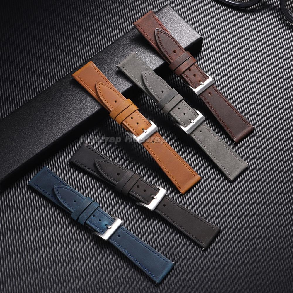 Vintage Lederen Horlogeband Universeel Snelontgrendelings Horlogeband 18/19/20/21/22/24mm voor Seiko voor Omega Gestikt Koeienhuid Armband