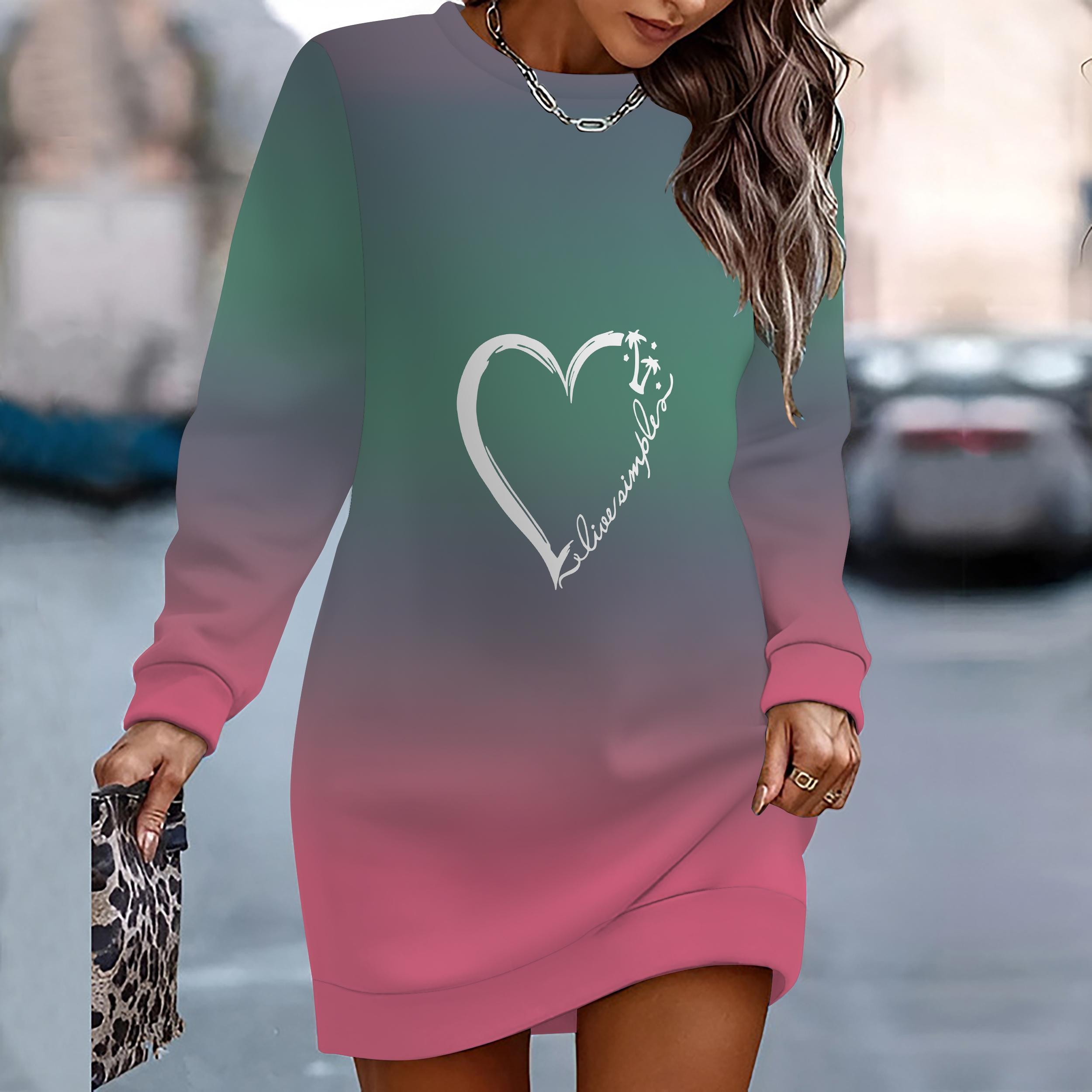 Женское элегантное модное трендовое и повседневное худи 3D-принт символа сердца трехмерный крой женское длинное худи подарок на День святого Валентина XXL зелёный 1490₽