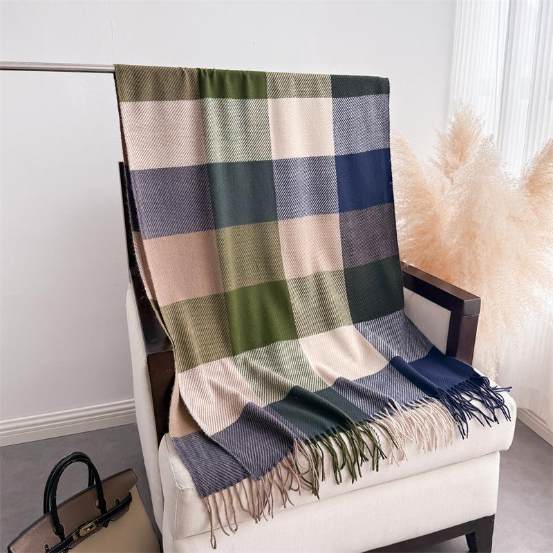 Minimalist High-end Plaid, Warm In Autumn and Winter, Cold Scarf Shawl, Commuting Versatile Couple, Fringed Imitation Cashmere Scarf