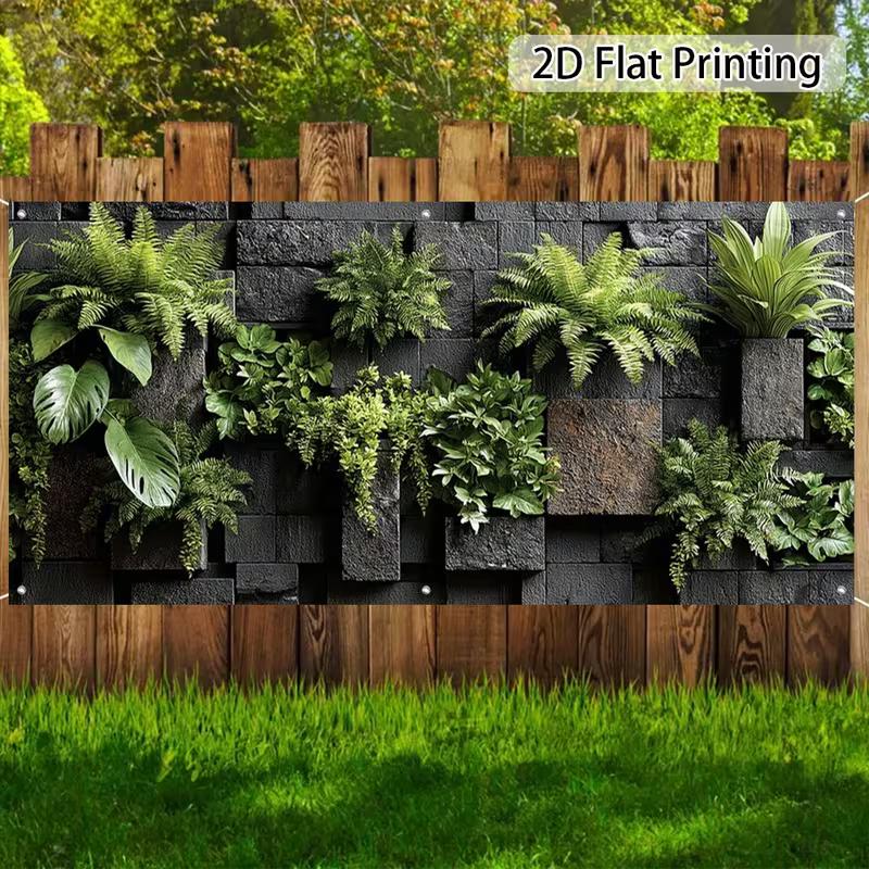 2D Modern Stacked Stone Moss Fern Living Wall Outdoor Decor Backdrop