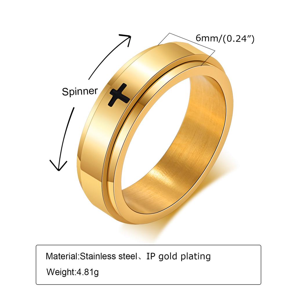 Stainless Steel Laser Engraved Rotating Cross Ring Black Mens Ring