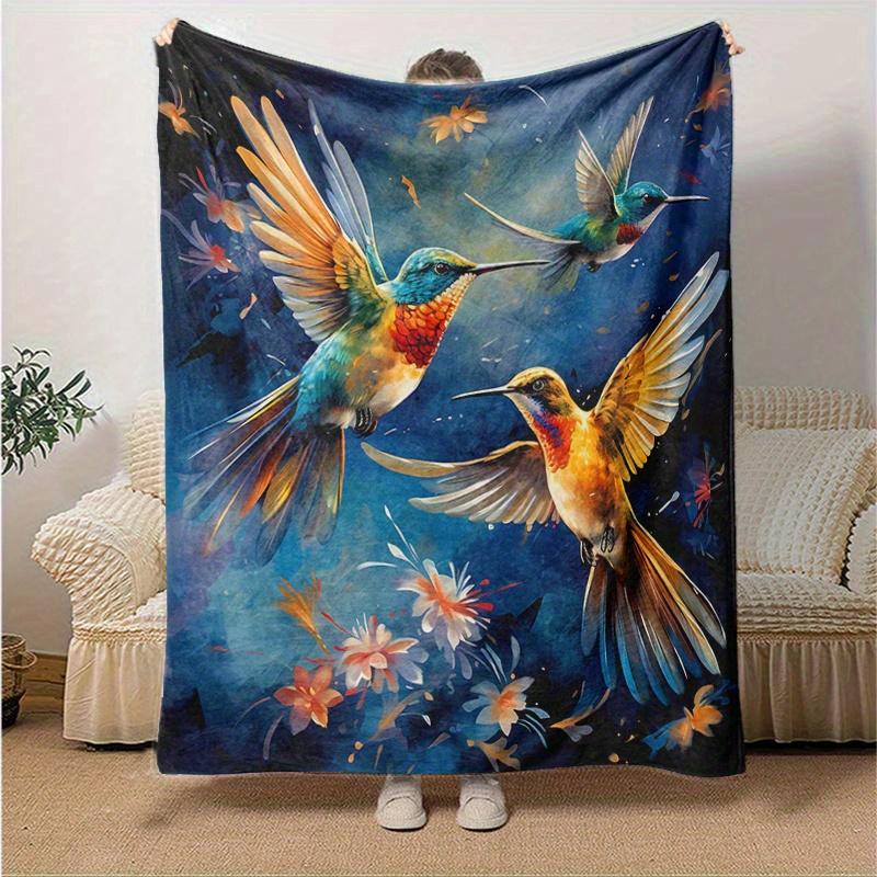 1pc Whimsical Dance of Hummingbirds Blanket  Soft & Cozy, Perfect Gift ,Living Room, Travel, Camping, Car Blankets