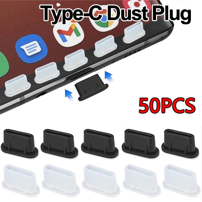 Cap for Huawei Xiaomi Phone Dustplug Black 50Pcs Type-C Dust Plug USB Charging Port Protector Silicone Anti Dust Plug Cover