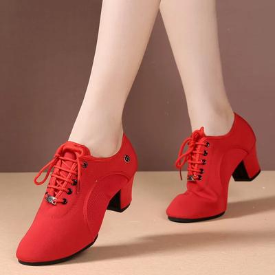 Sneakers Damen Lateinschuh Ballsaal Weiche Sohle Stoff Frau Tango Jazz Salsa Tanzschuhe Mittelhoch Absatz Damen Rutschfest Mädchenschuhe