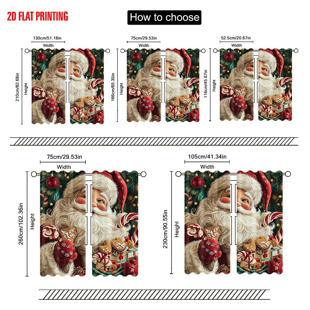 2pcs,2D Plane Printing Popular Curtains Vibrant Santa Claus Durable Polyester (without Rod) Versatile All Ldeal for Living Room,