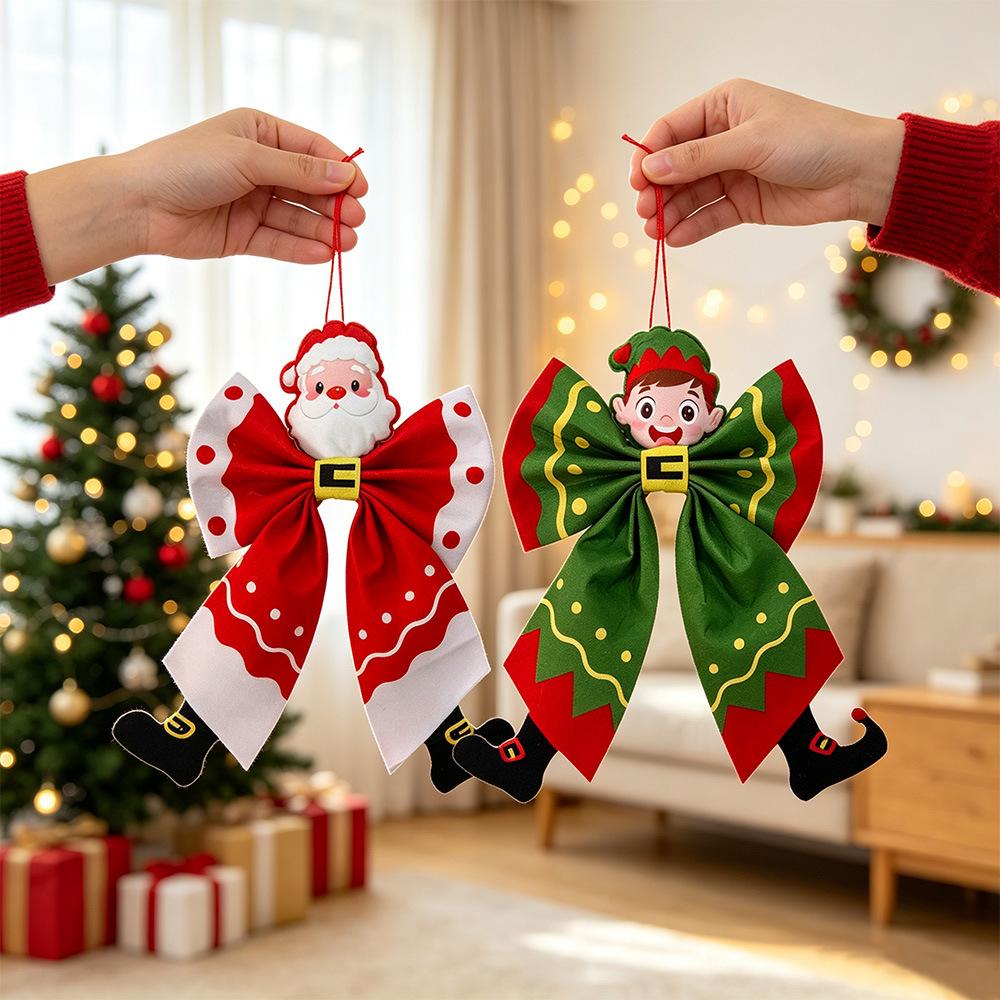 Christmas Fabric Bow - Embroidered Christmas Floral Decorative Holiday Bow