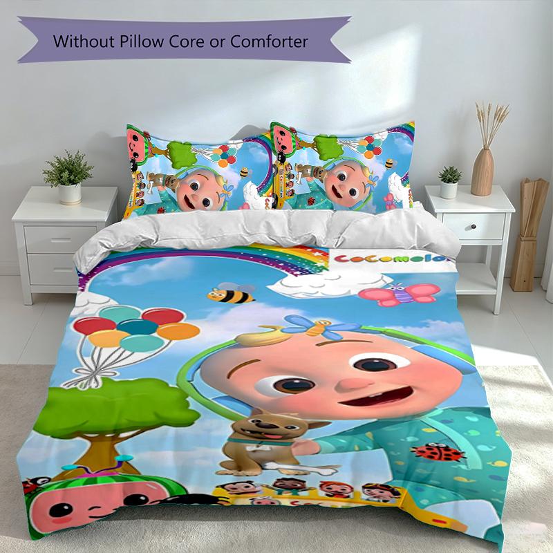 3pcs Jay Franco Cocomelon Duvet Cover Set, Includes 1 Duvet Cover and 2 Pillowcases,Skin-Friendly&Comfortable Fabric,Suitable Bedding Sets