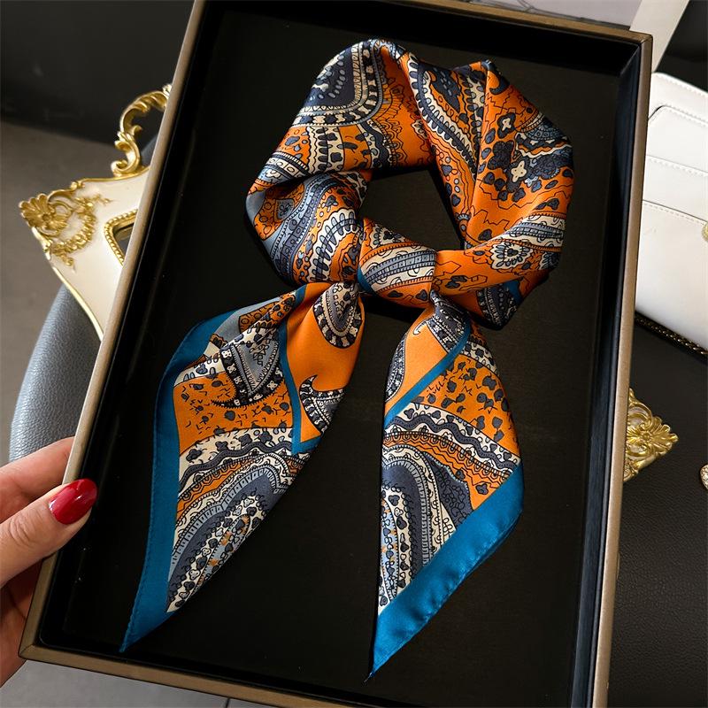 Women's 70cm Leopard Print Silk Scarf - Versatile Square Scarf for Professional and Casual Wear