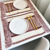 Cotton and linen tassel placemat pastoral variegated woven table flag ins striped thermal insulation pad wide strip cotton and linen color matching