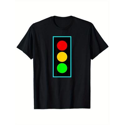 100% Baumwolle Ampelmuster T-Shirt mit blauen Rändern Stop Vorsicht Los Design Lässiges schwarzes T-Shirt geeignet