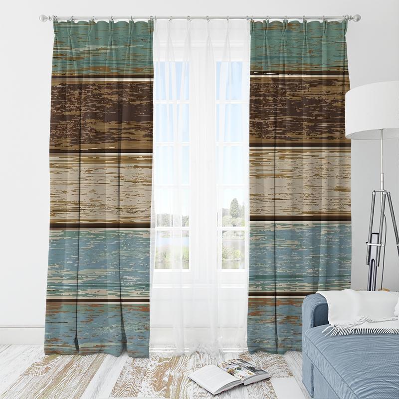 2pcs- Multi-color Artificial Wood Board Polyester Curtains, Bathroom, Bedroom, Living Room, and Family Room Decorative Curtains