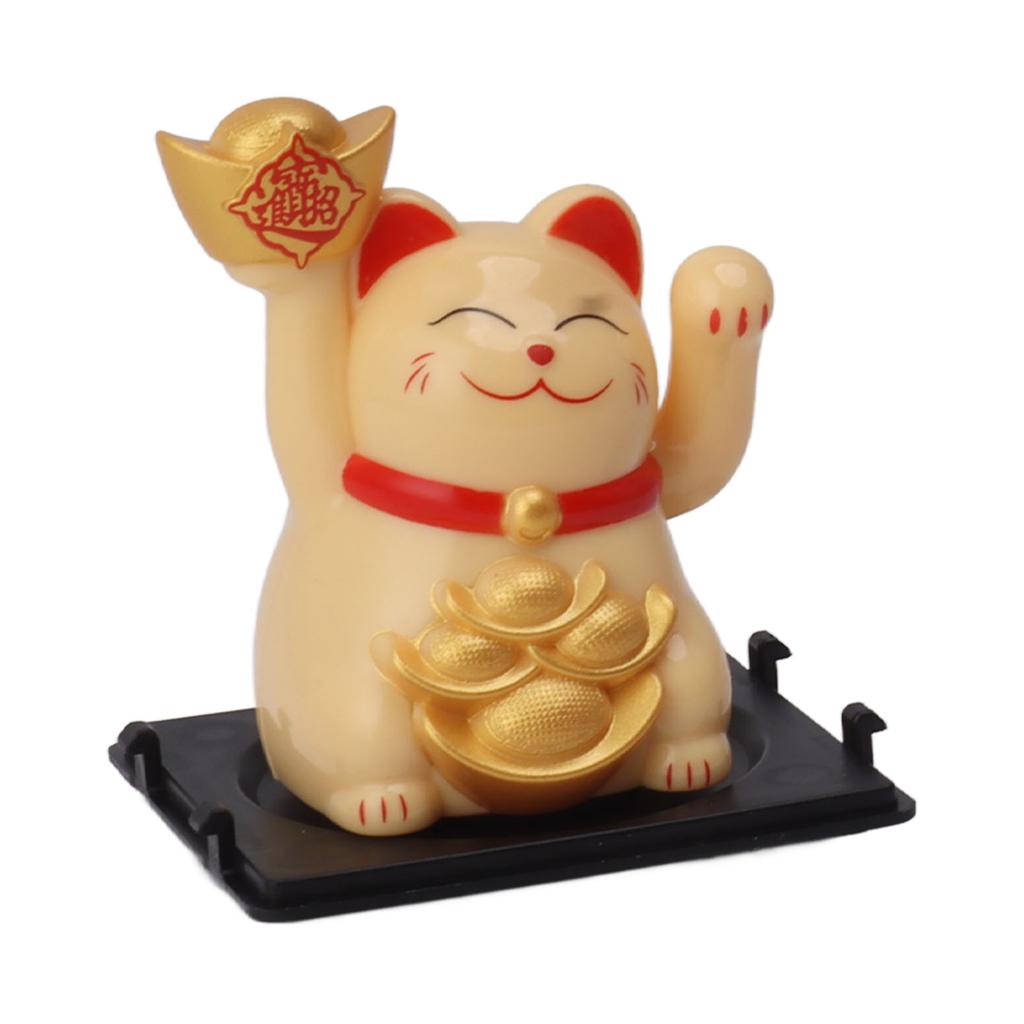 2in Solar Powered Waving Arm Lucky Cat Ornament Welcoming Waving Hand Wealth Fortune Cat