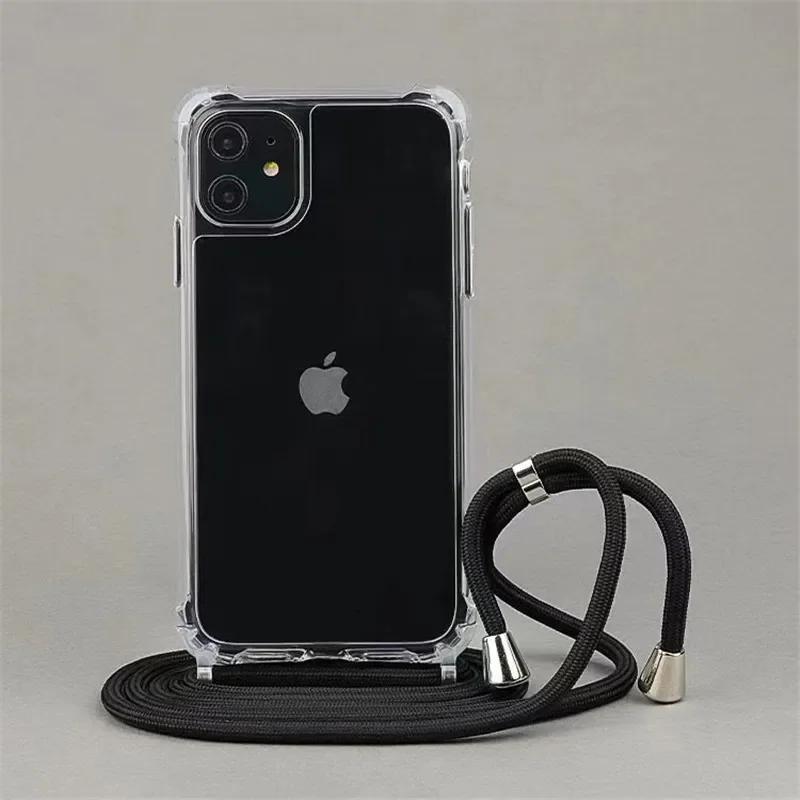 Crossbody Necklace Cord Lanyard Transparent Hard Case For iPhone16 15 14 13 12 11 Pro Max XS XR X Clear Soft Cover