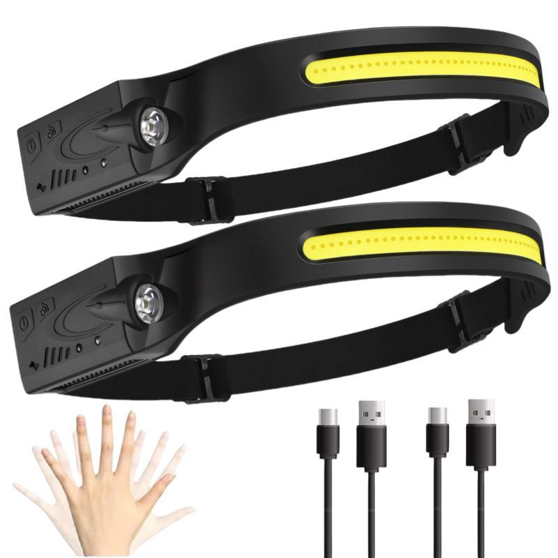 USB Rechargeable LED Headlamp for Cycling & Night Running - High-Intensity, Cross-Border Wave-Sensing