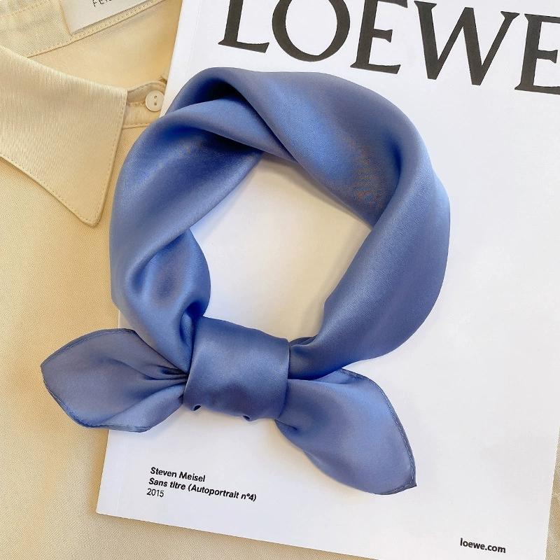 53CM Square 100% Mulberry Silk Scarf Solid Color Roll Edge Small Head Neck Hijab Women Decoration Kerchief Silk Bandana Scarves