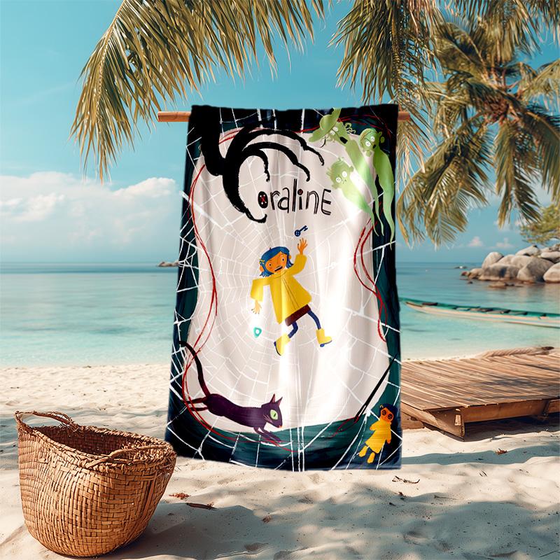 Coraline Cartoon Soft Beach Towel Outdoor Vacation Beach Towel Outdoor Absorbent Bath Towel Blanket Beach Towel Soft Outdoor Camping