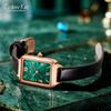Colevkie Ladies' Square Green Dial Leather Strap Quartz Watch