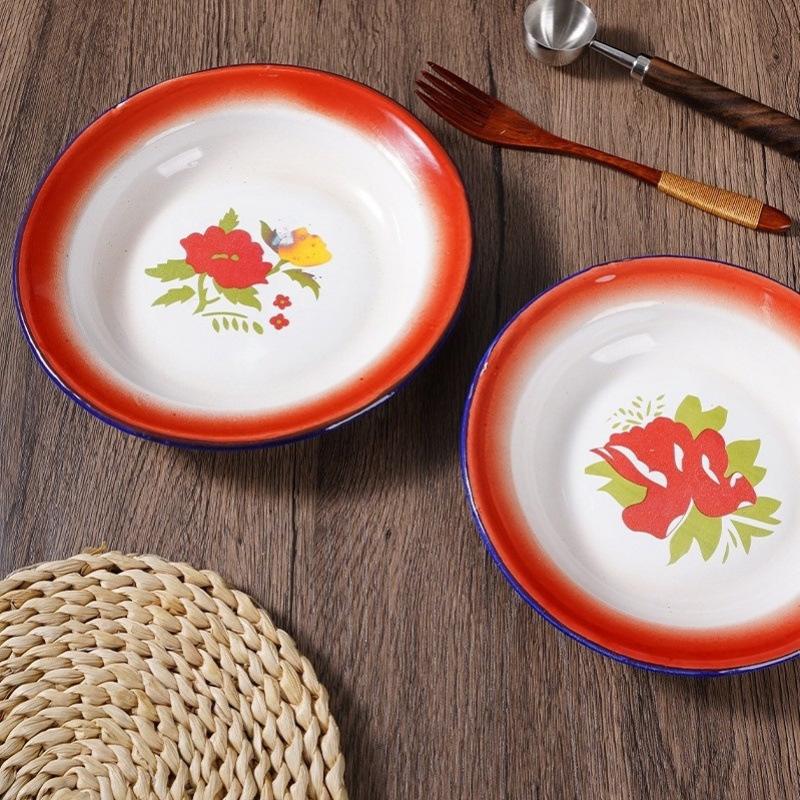Retro-Emaille-Teller: Nostalgische Street Food Hot Pot und Mala Tang Beilagenteller