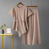 Fashion Suit Irregular Round Neck Waist Knitted Top Two-piece Set High Waist Thin Wide Leg Pants Trousers