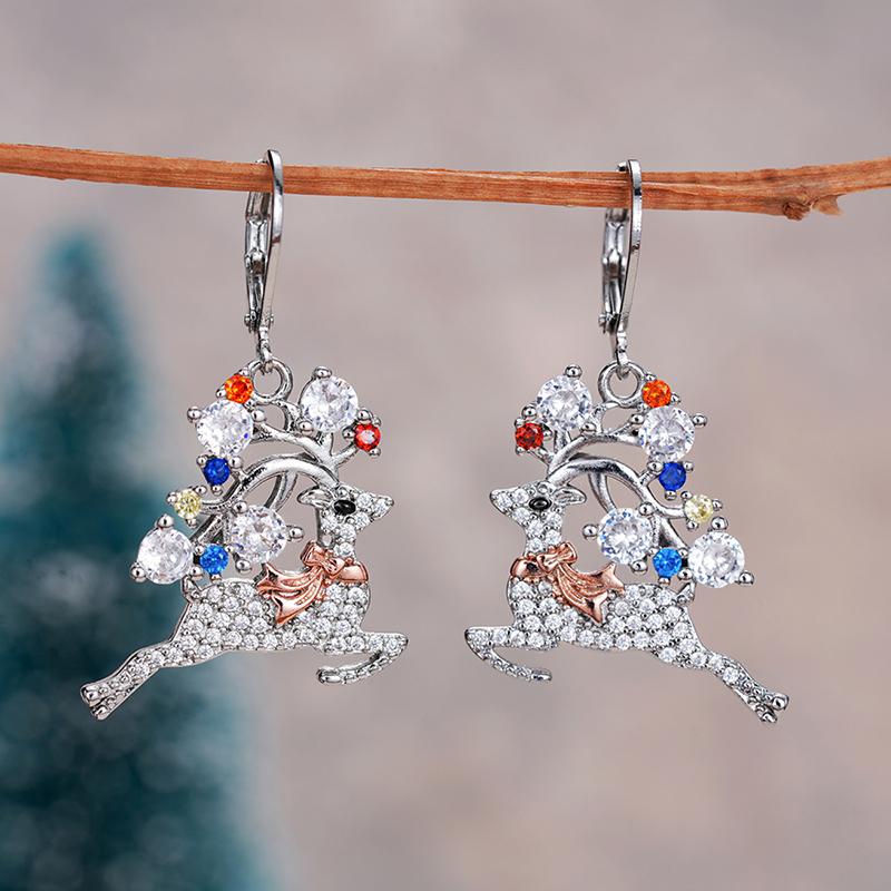 

Huitan Creative Design Jumping Elk Shaped Dangle Earrings for Women Sparkling Cubic Zirconia Luxury Trendy Christmas