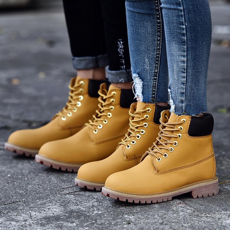 Autumn/Winter Men's & Women's Warm Cotton-Lined Yellow Couple Boots