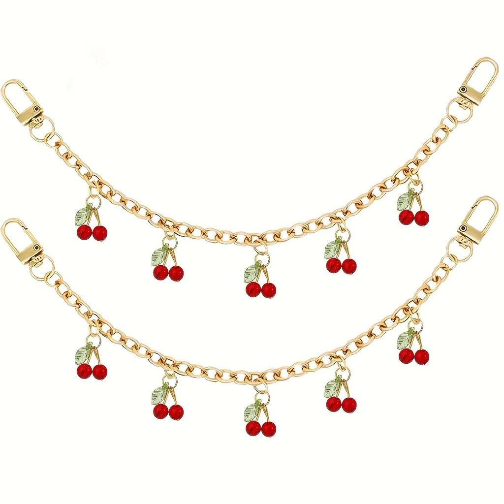 Yogodlns DIY Zinc Alloy Bag Hanging Chain with Cherry Pendant Detachable Shoulder Bag Carrying Chain Handbag Extension Chain for Woman
