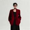 Women's Oversized Burgundy Wool Blend Blazer Casual Loose-Fit Open Front Jacket