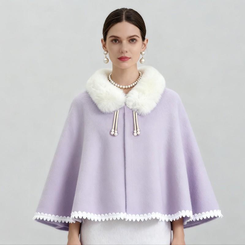 Damski dzianinowy szal z kołnierzem ze sztucznego futra Elegancki płaszcz Zimowe stylizacje Cosplay Hanfu Qipao