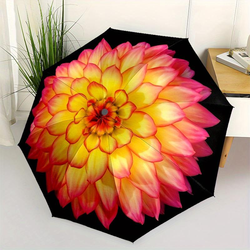 1pc Flower Print Automatic Open/close Folding Umbrella, Compact Portable Travel Umbrella, Perfect Birthday/Christmas, Cute Umbrella, Durable