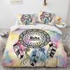 Dream Catcher Duvet Cover Set Colourful Feather Red Flower Romantic Theme Comforter Cover King Full Size for Kid with Pillowcase